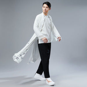 Retro Chinese Men Hanfu Robe with Traditional Buttons and Bamboo Print 240716s