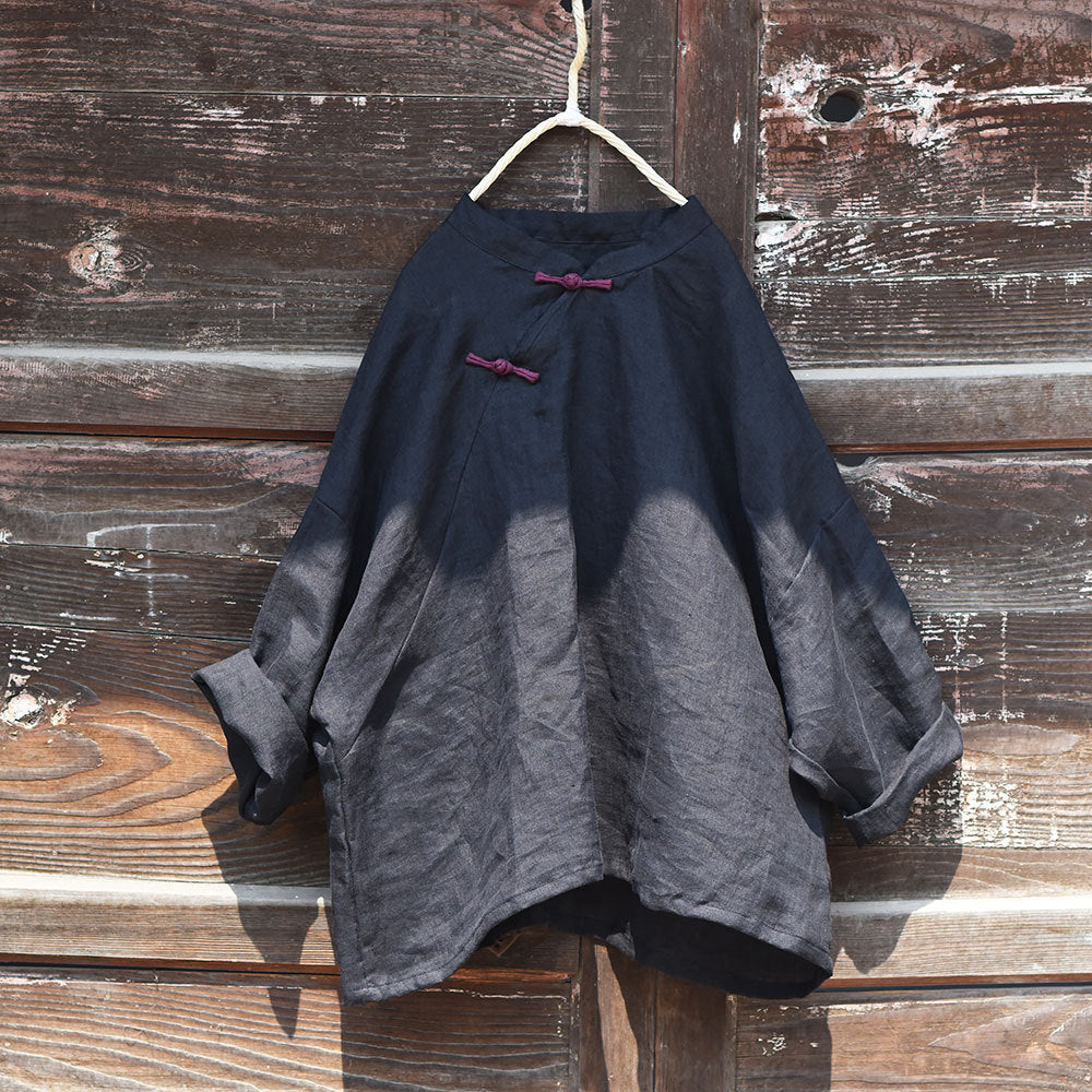 100% Ramie Linen Hanfu Women Shirt Pullover with Frog Buttons 250805s