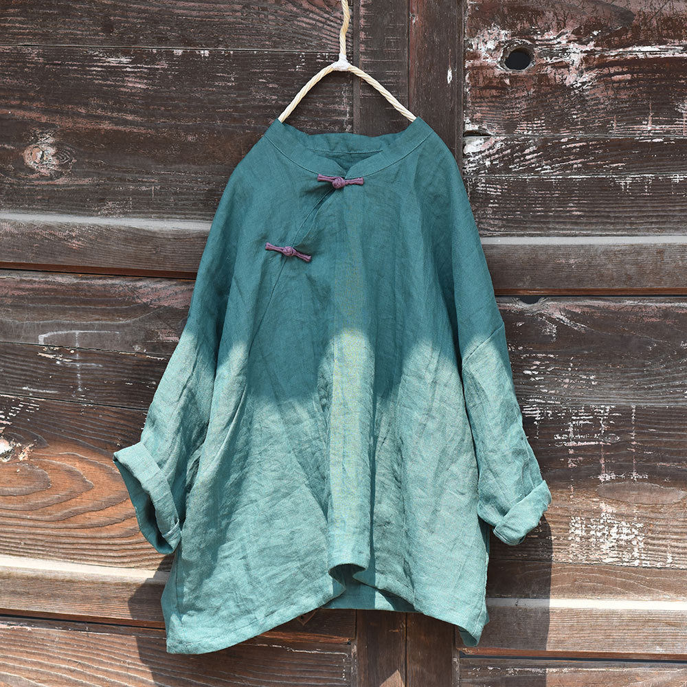 100% Ramie Linen Hanfu Women Shirt Pullover with Frog Buttons 250805s