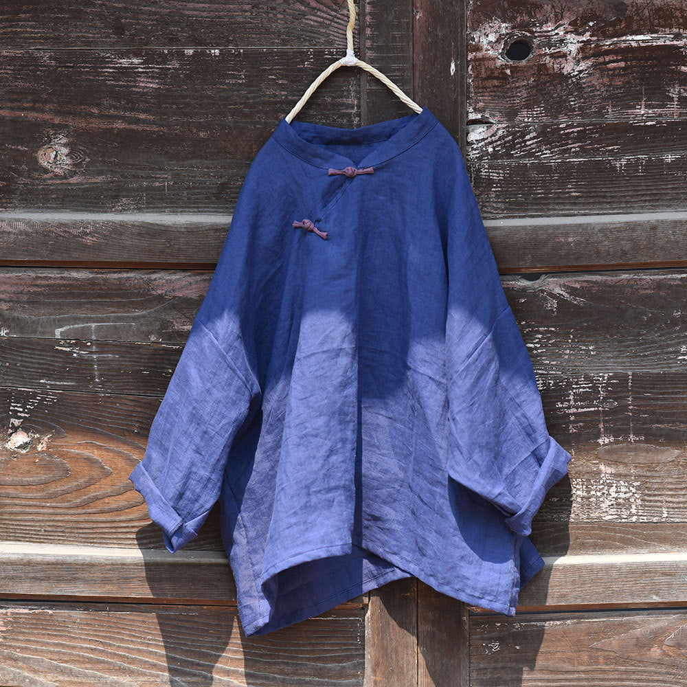 100% Ramie Linen Hanfu Women Shirt Pullover with Frog Buttons 250805s