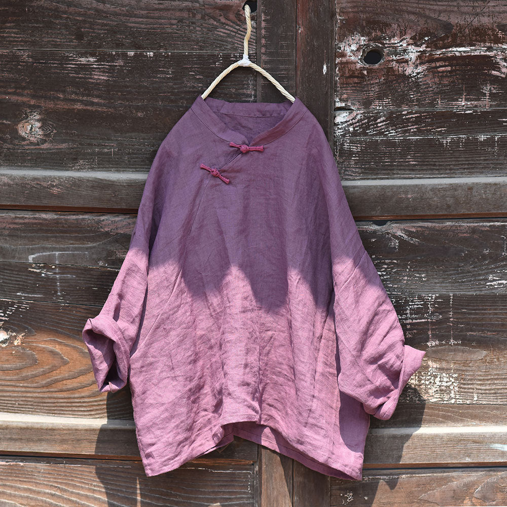 100% Ramie Linen Hanfu Women Shirt Pullover with Frog Buttons 250805s