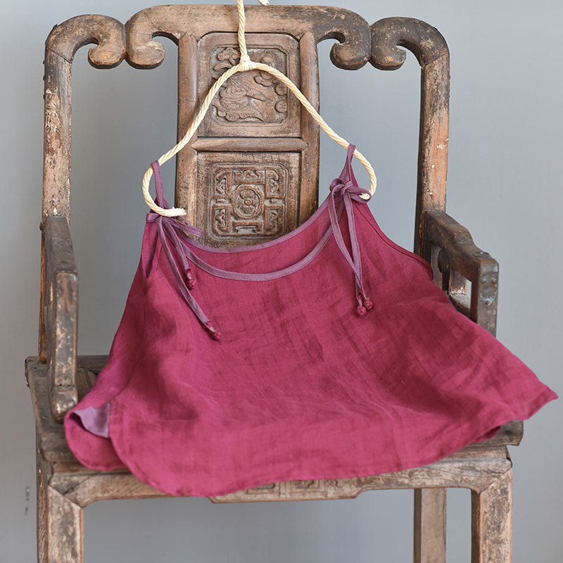 100% Ramie Linen Adjustable Camisole with Color-block Neckline 250808s