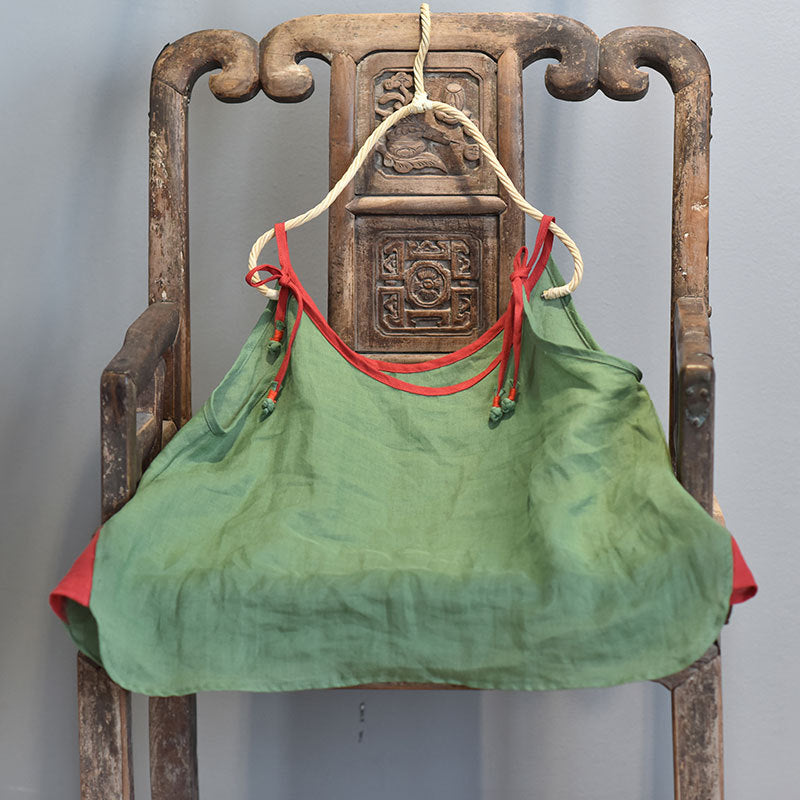 100% Ramie Linen Adjustable Camisole with Color-block Neckline 250808s