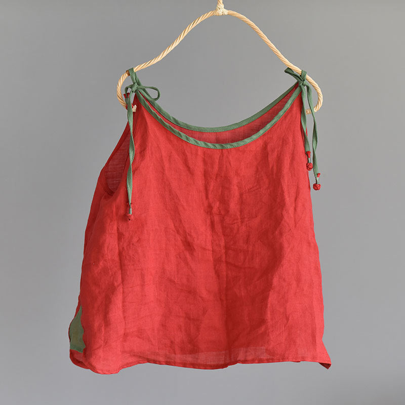 100% Ramie Linen Adjustable Camisole with Color-block Neckline 250808s