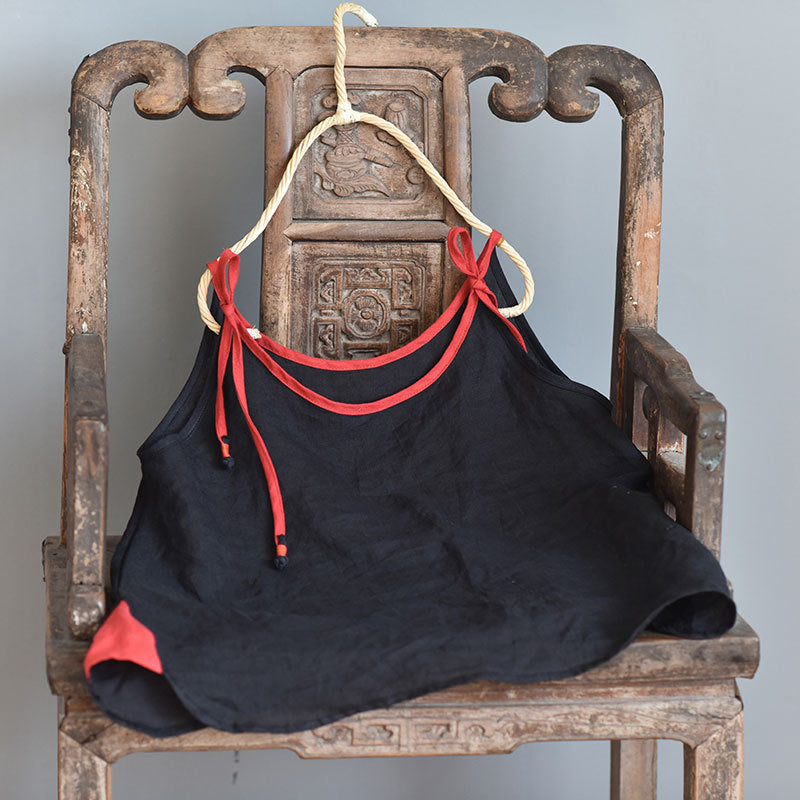 100% Ramie Linen Adjustable Camisole with Color-block Neckline 250808s