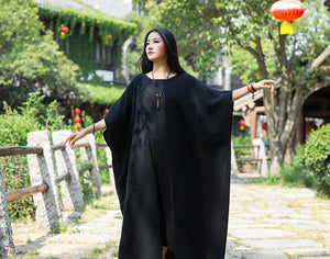 Linen Cotton Batwing Maxi Dress, women overall, women linen dress 242317s