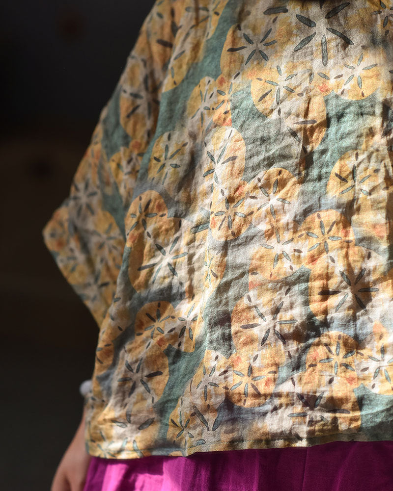 100% Ramie Linen Women Vintage Hanfu Blouse with Elbow-length Sleeves 250714s