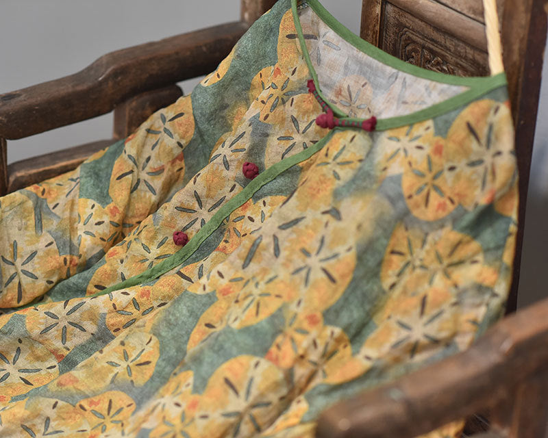 100% Ramie Linen Women Vintage Hanfu Blouse with Elbow-length Sleeves 250714s