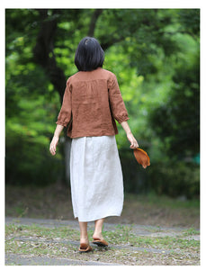 100% Linen Women Wrap Skirt with Buttons Decoration 232124a