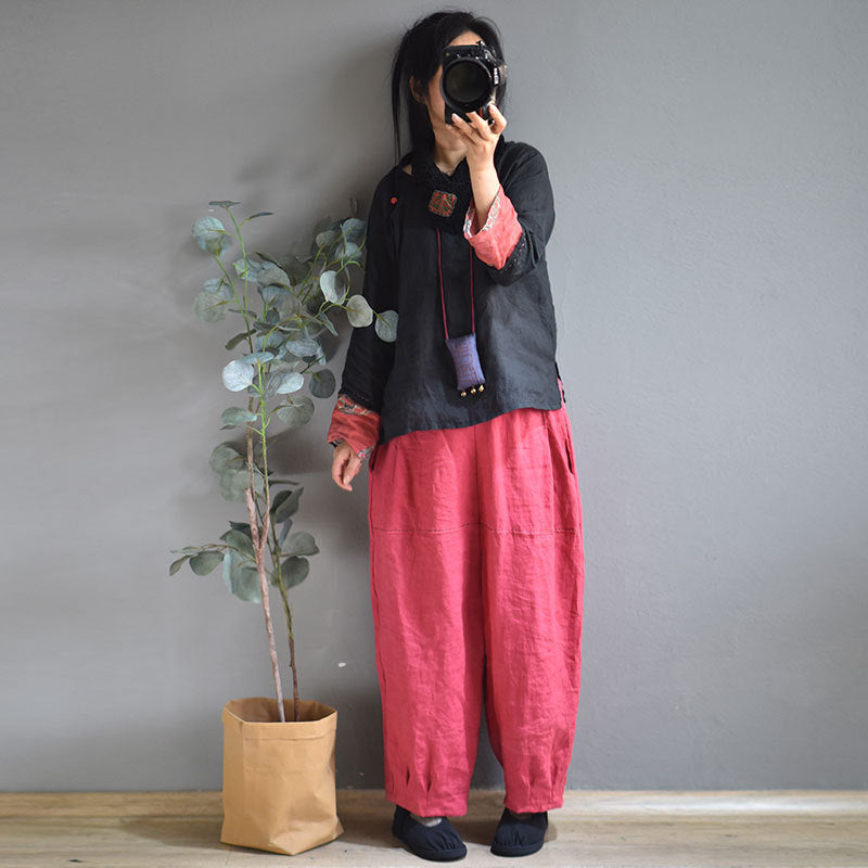 100% Linen Women Carrot Pants with Pockets for Tai chi, Wide Leg Pants, linen Culottes women 250906a