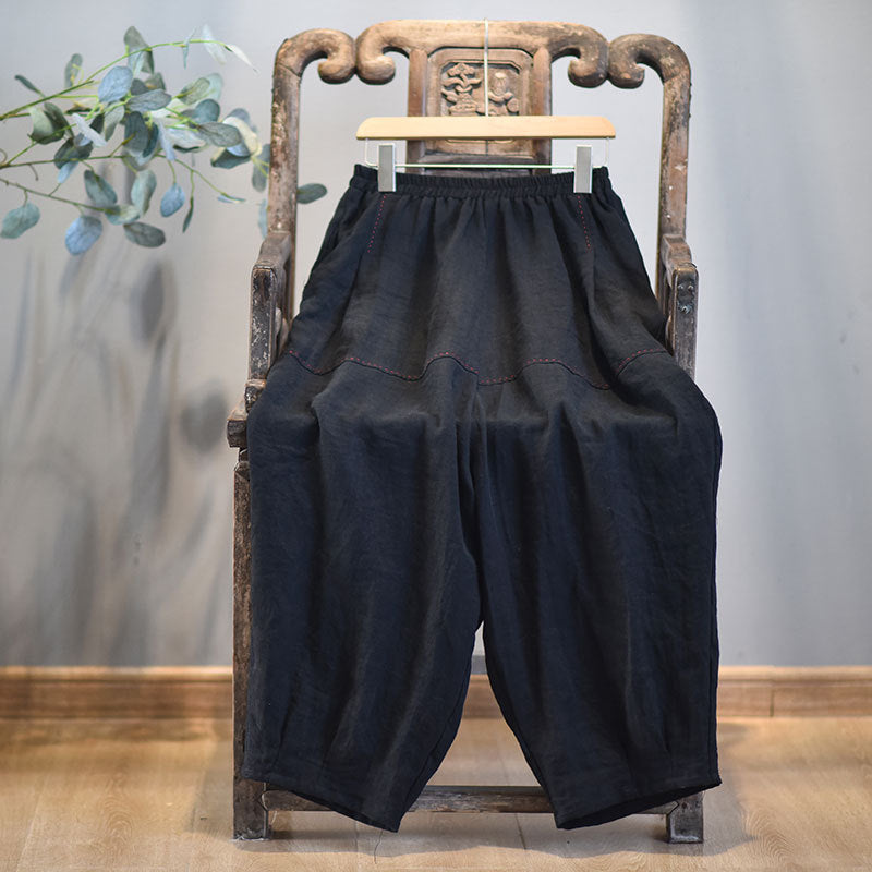 100% Linen Women Carrot Pants with Pockets for Tai chi, Wide Leg Pants, linen Culottes women 250906a