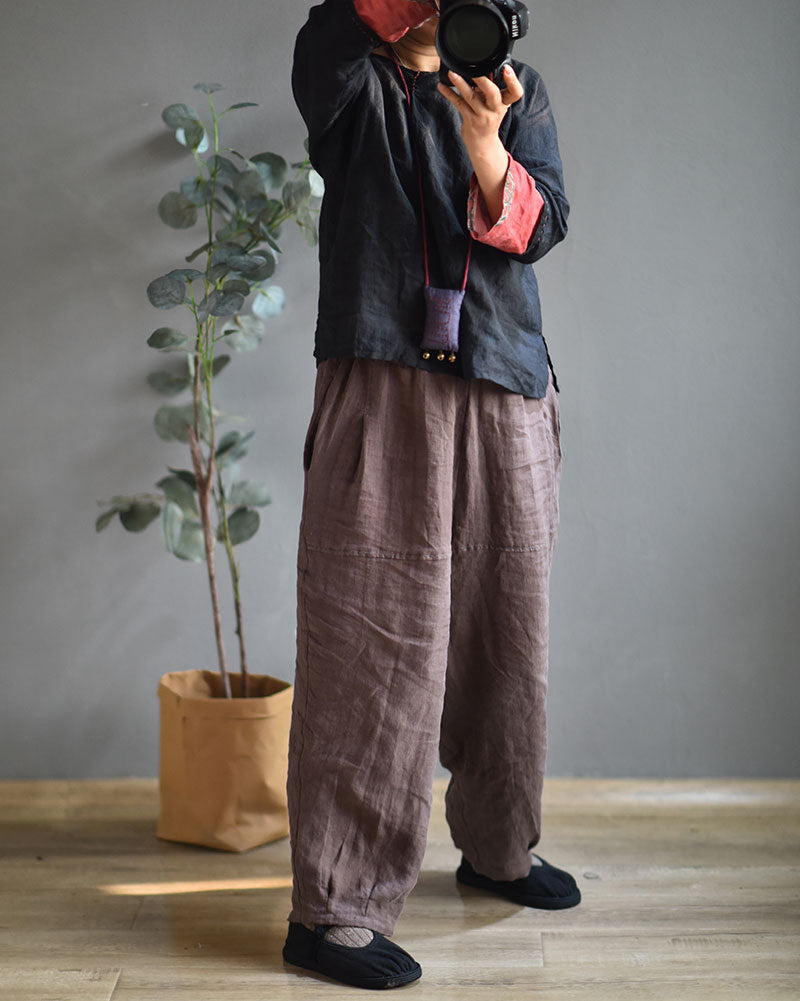 100% Linen Women Carrot Pants with Pockets for Tai chi, Wide Leg Pants, linen Culottes women 250906a
