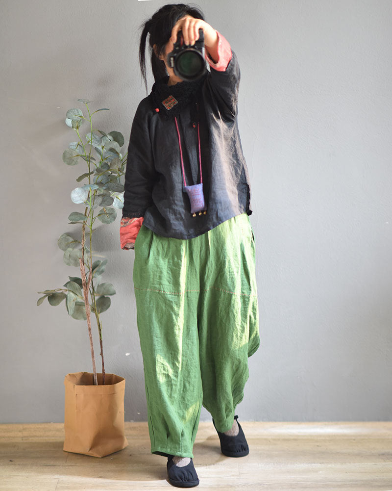 100% Linen Women Carrot Pants with Pockets for Tai chi, Wide Leg Pants, linen Culottes women 250906a