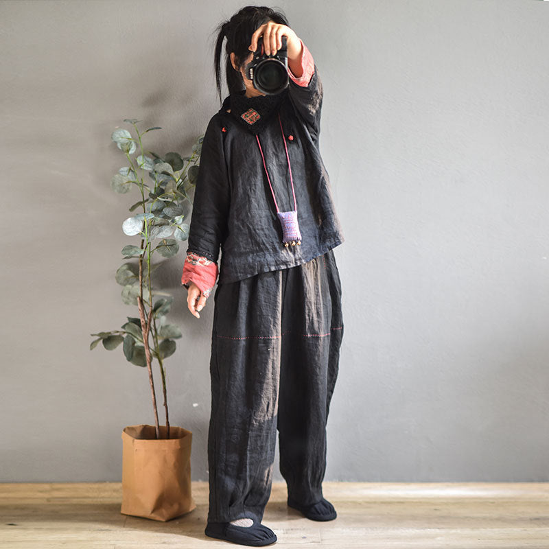 100% Linen Women Carrot Pants with Pockets for Tai chi, Wide Leg Pants, linen Culottes women 250906a