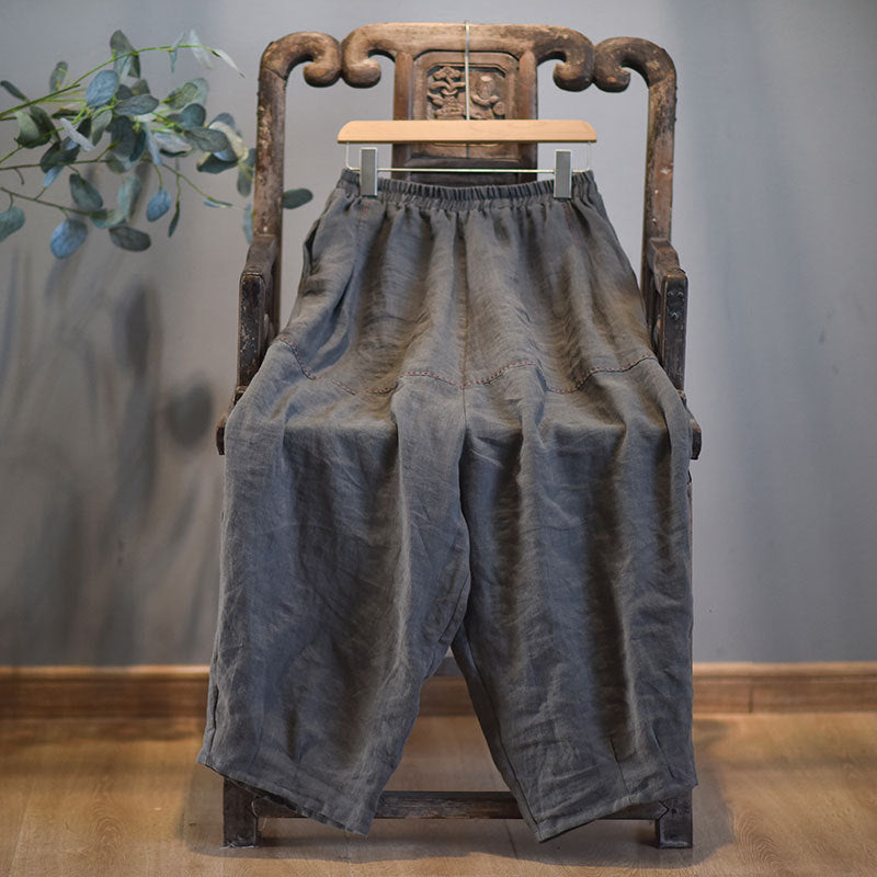 100% Linen Women Carrot Pants with Pockets for Tai chi, Wide Leg Pants, linen Culottes women 250906a