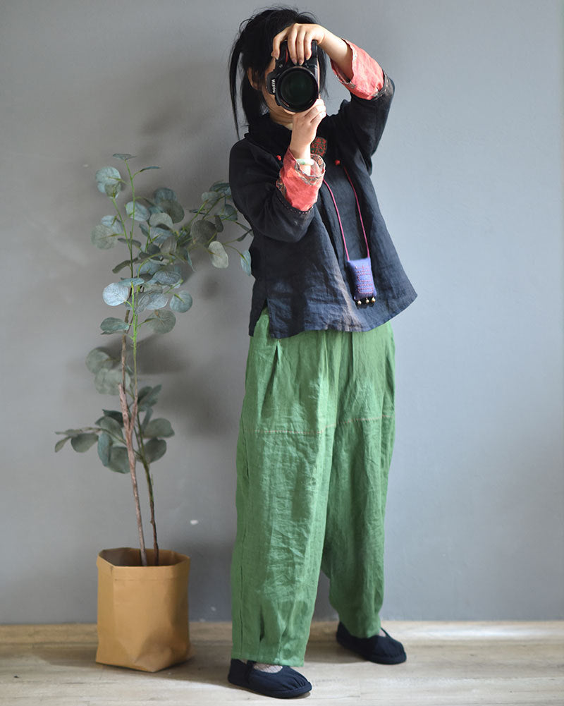 100% Linen Women Carrot Pants with Pockets for Tai chi, Wide Leg Pants, linen Culottes women 250906a