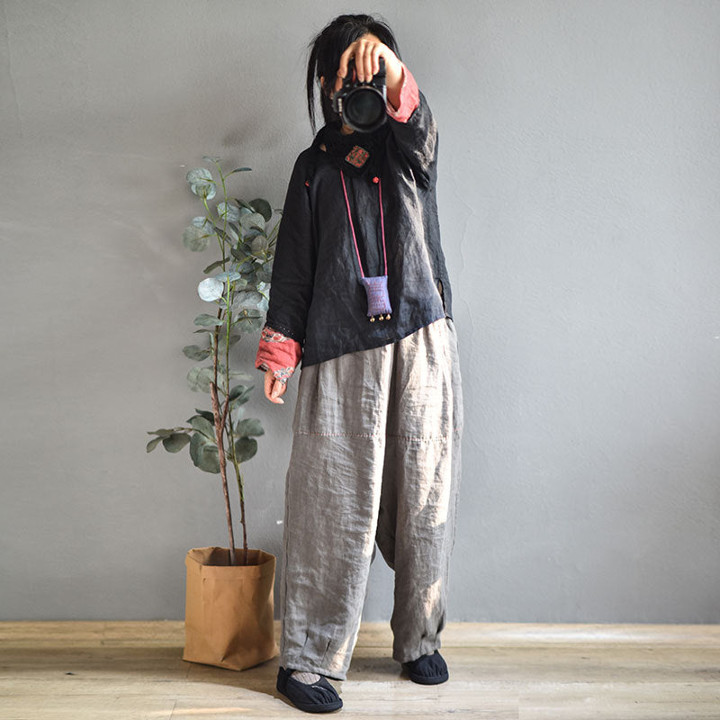 100% Linen Women Carrot Pants with Pockets for Tai chi, Wide Leg Pants, linen Culottes women 250906a