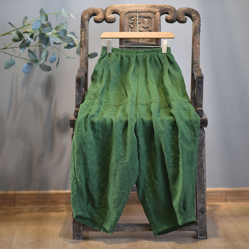 100% Linen Women Carrot Pants with Pockets for Tai chi, Wide Leg Pants, linen Culottes women 250906a