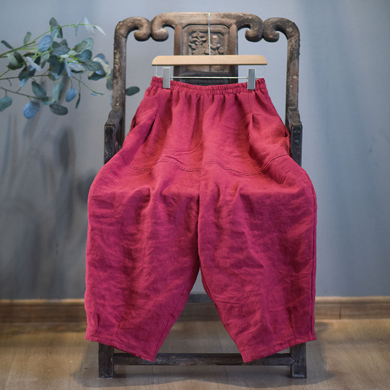 100% Linen Women Carrot Pants with Pockets for Tai chi, Wide Leg Pants, linen Culottes women 250906a