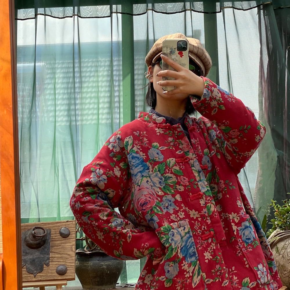 100% Cotton Women Quilted Chinese Jacket with Traditional Buttons and Floral Print  251111w 1586