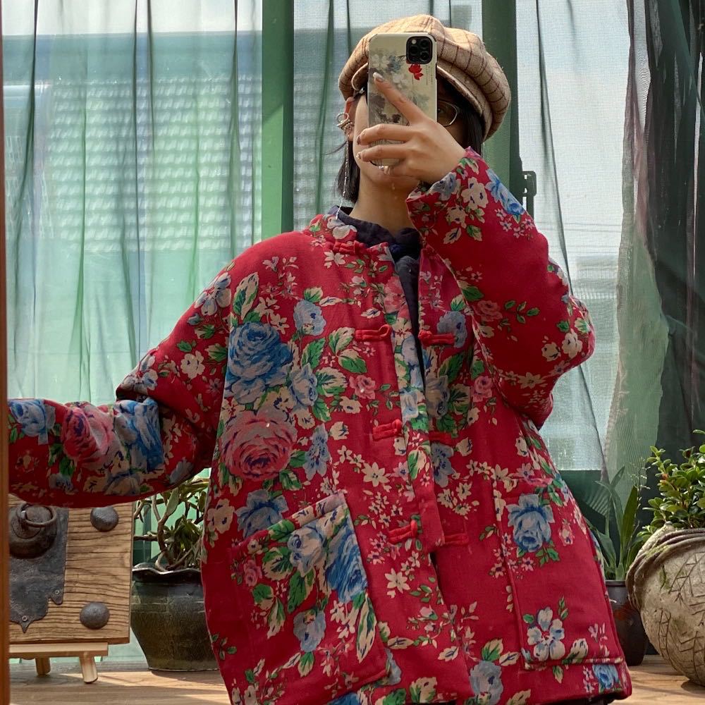 100% Cotton Women Quilted Chinese Jacket with Traditional Buttons and Floral Print  251111w 1586