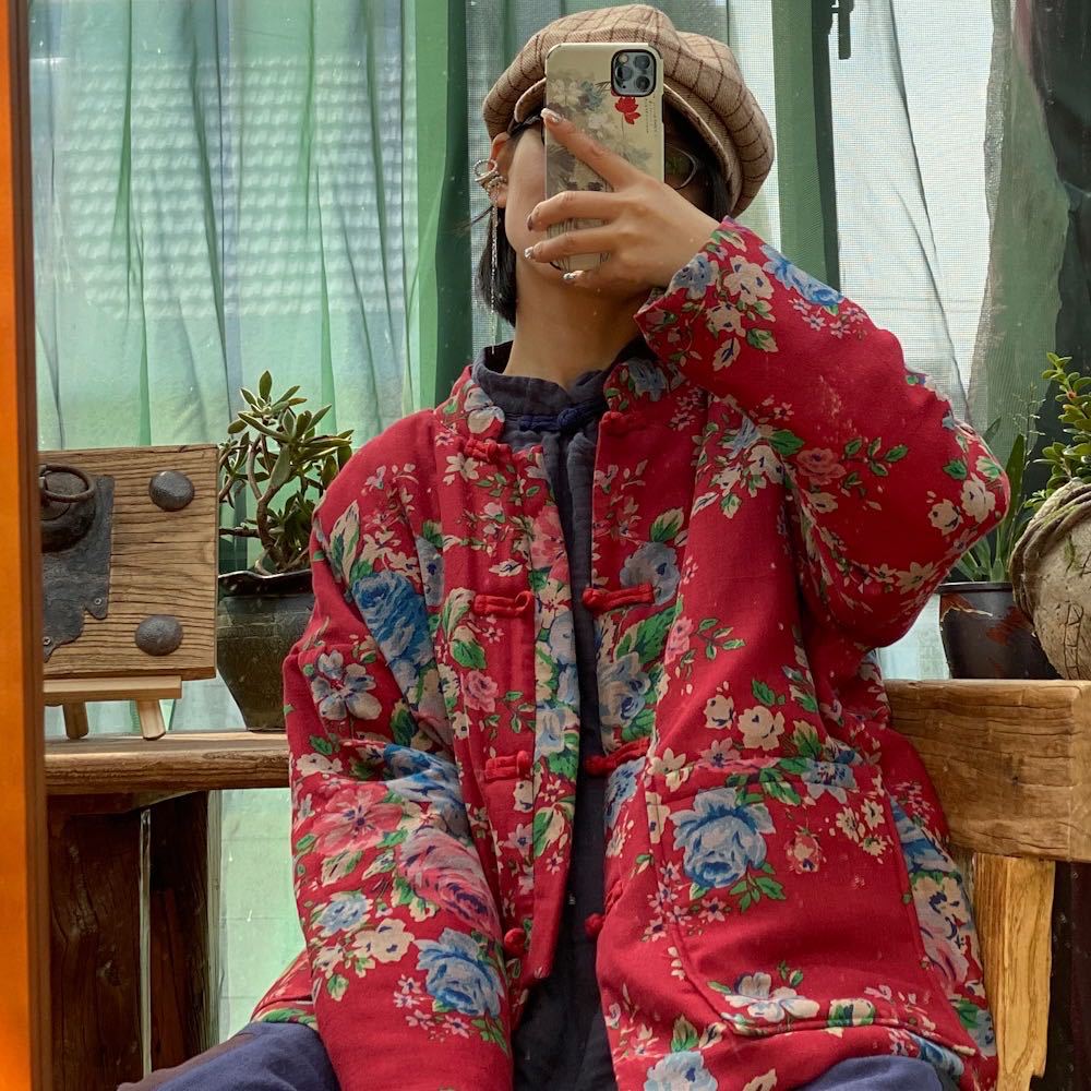 100% Cotton Women Quilted Chinese Jacket with Traditional Buttons and Floral Print 251111w 1586
