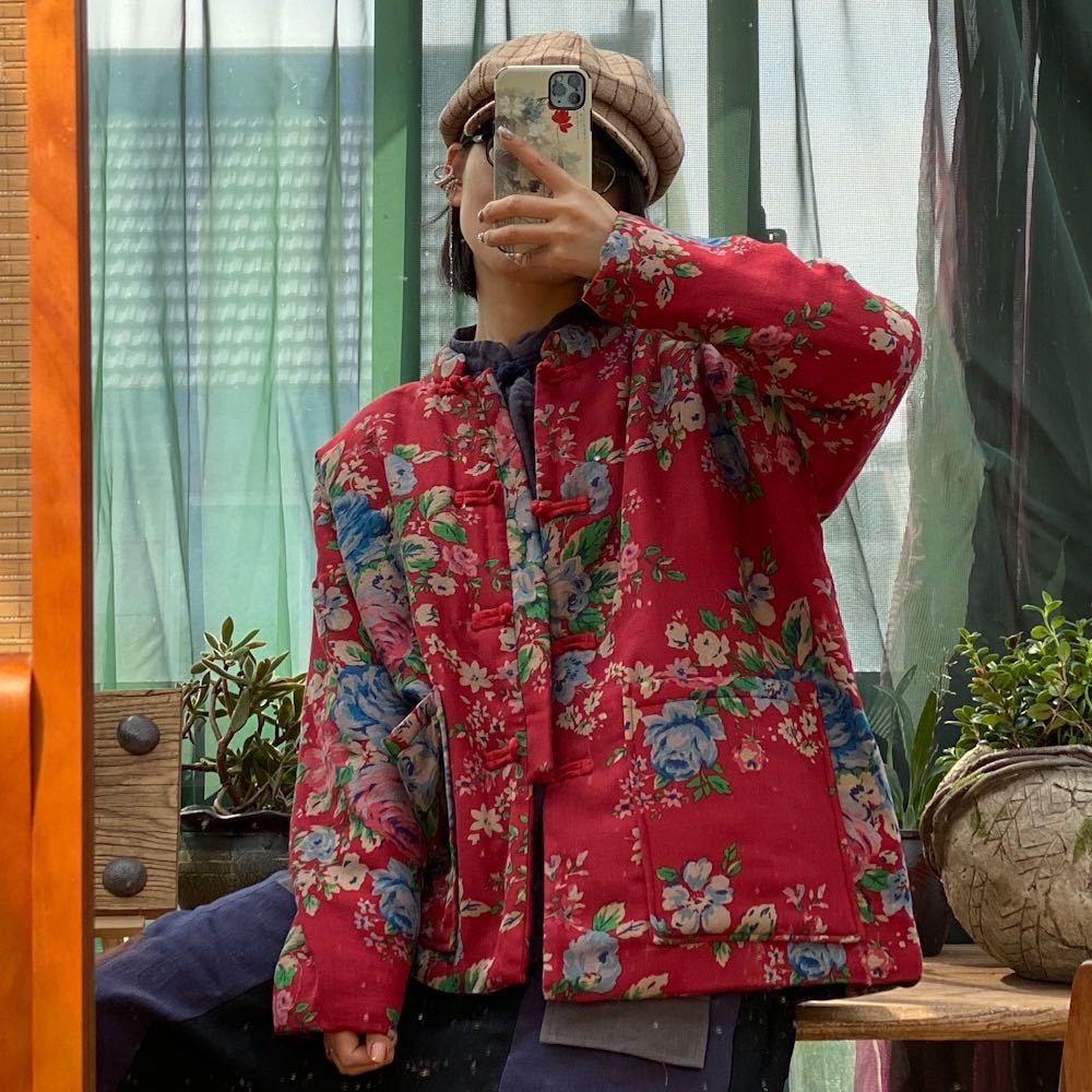 100% Cotton Women Quilted Chinese Jacket with Traditional Buttons and Floral Print  251111w 1586