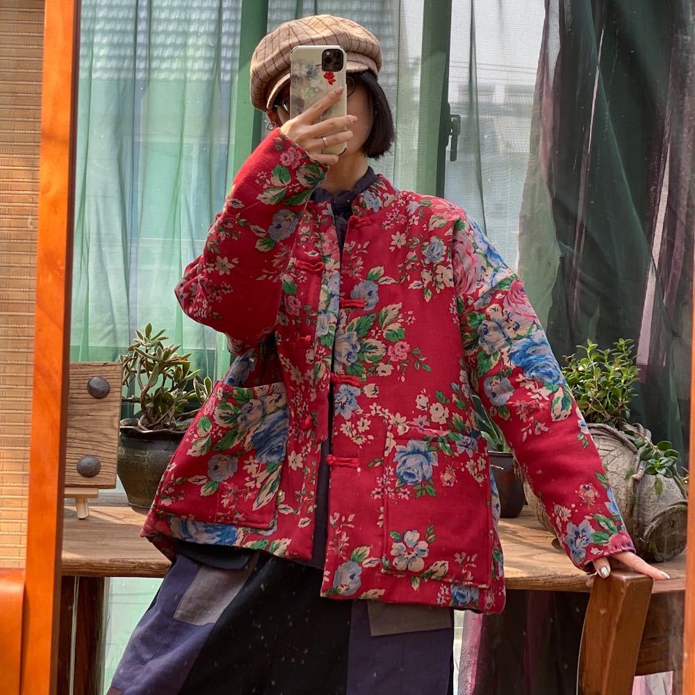 100% Cotton Women Quilted Chinese Jacket with Traditional Buttons and Floral Print  251111w 1586