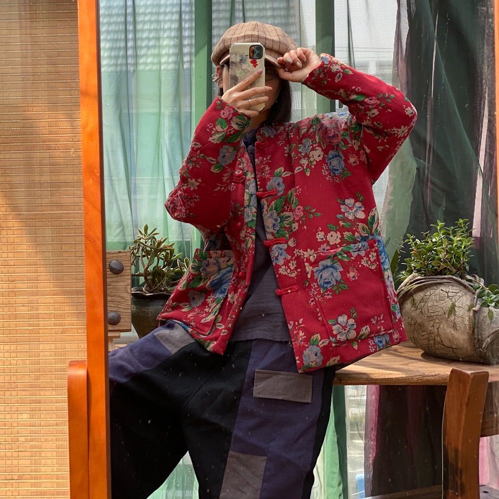 100% Cotton Women Quilted Chinese Jacket with Traditional Buttons and Floral Print 251111w 1586