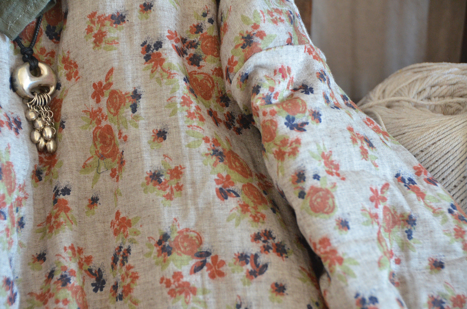 Linen Cotton Winter Women Quilted Pullover with Floral Print, Chinese style Hanfu 250903a