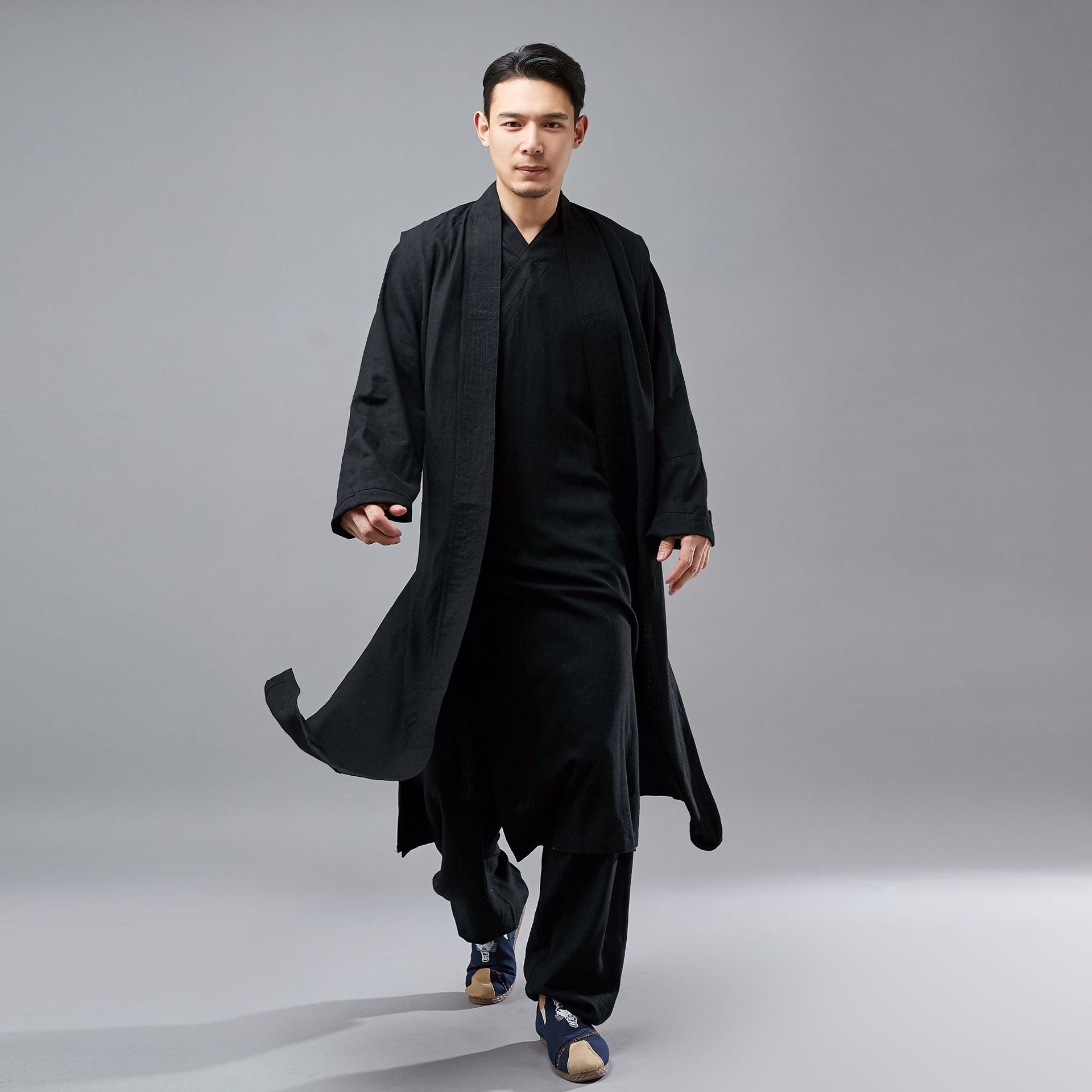 Retro Chinese Men Hanfu Robe, Vest and Pants 3 Pcs Set 240715s