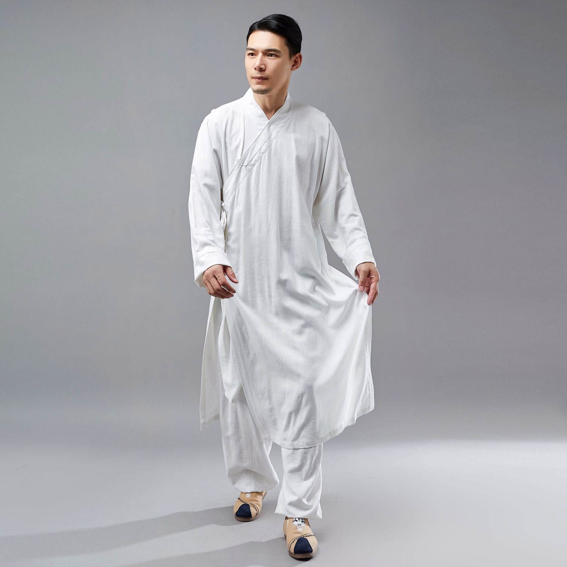 Retro Chinese Men Hanfu Robe, Vest and Pants 3 Pcs Set 240715s