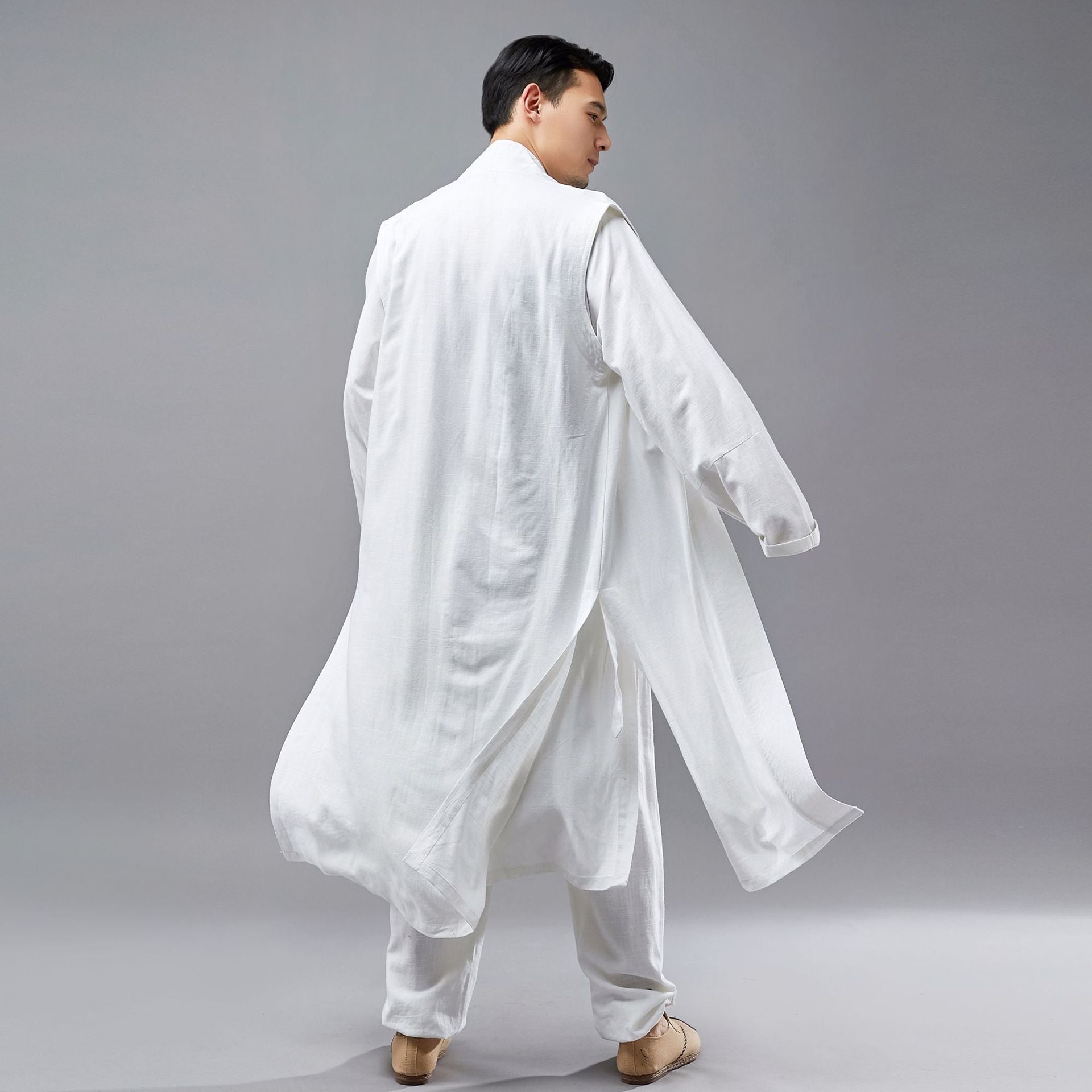 Retro Chinese Men Hanfu Robe, Vest and Pants 3 Pcs Set 240715s