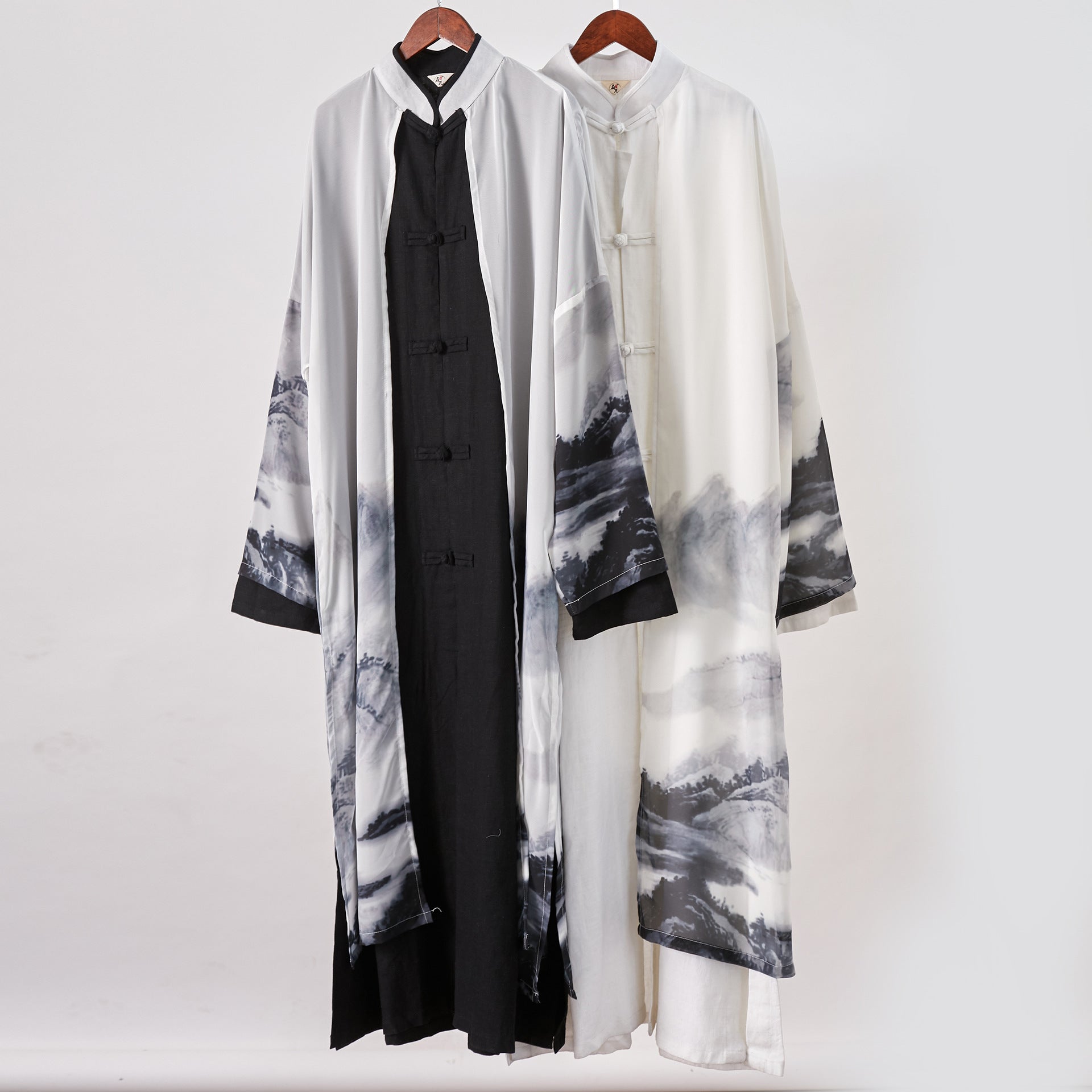 2 in 1 Retro Chinese Men Hanfu Robe with Traditional Buttons and Chiffon Cloak 240713s