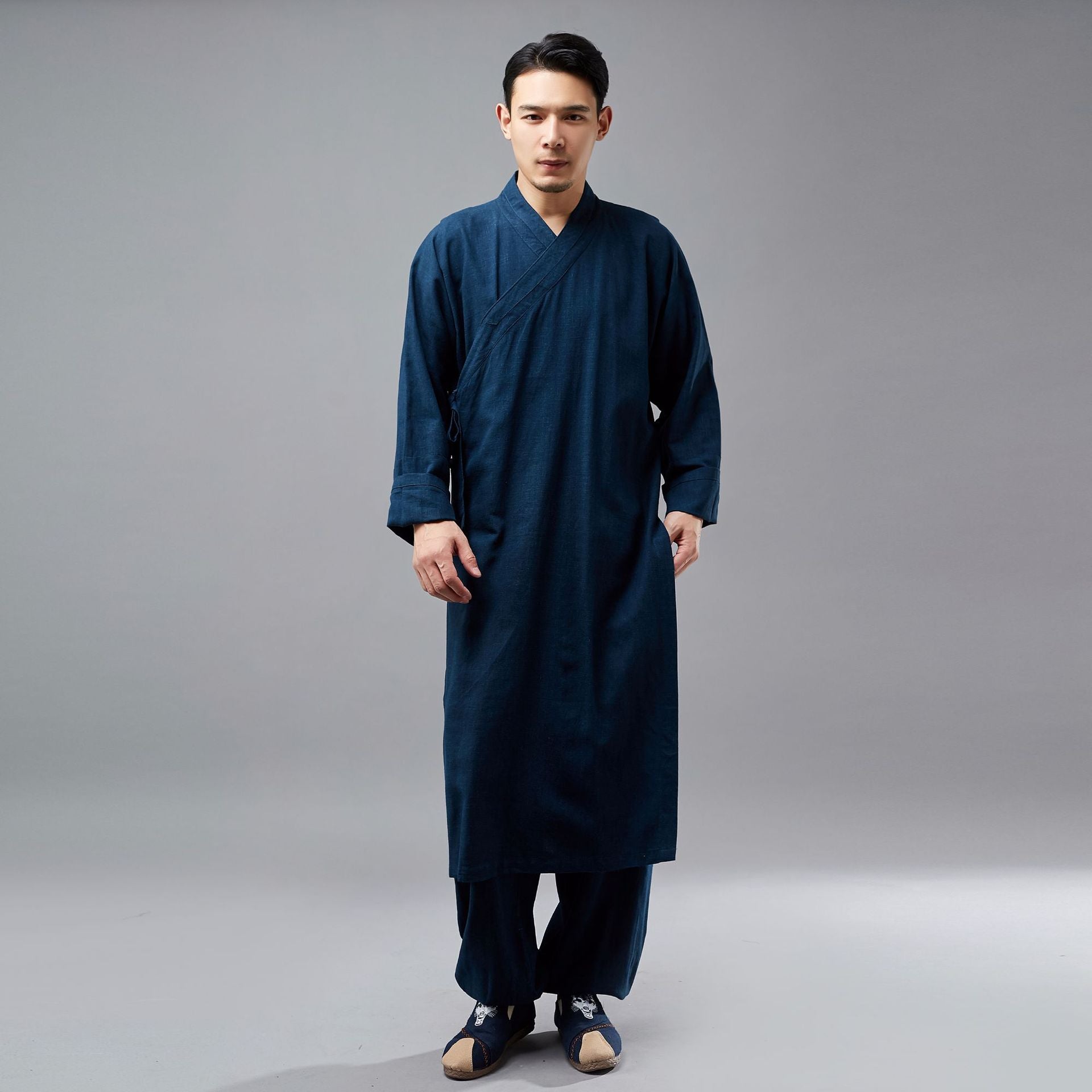 Retro Chinese Men Hanfu Robe, Vest and Pants 3 Pcs Set 240715s