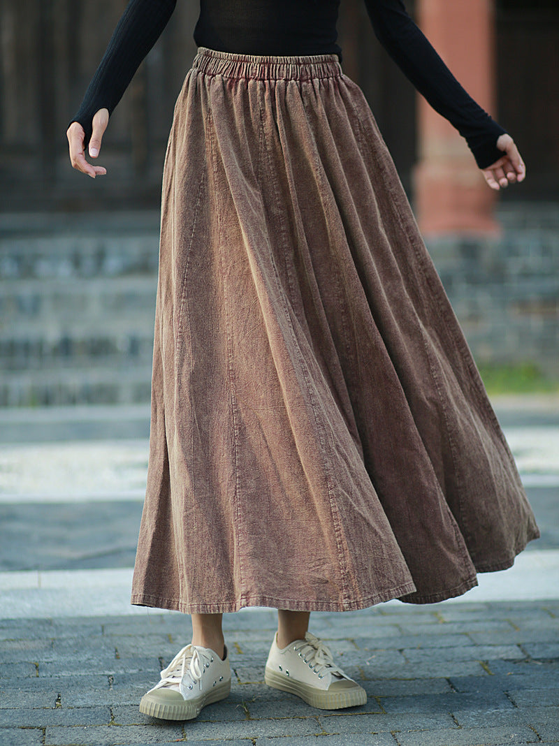 Linen Cotton Maxi Autumn Winter Skirt 240915a