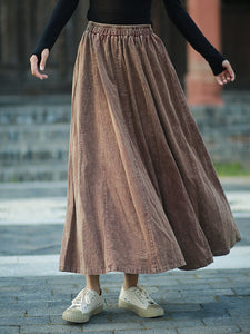 Linen Cotton Maxi Autumn Winter Skirt 240915a