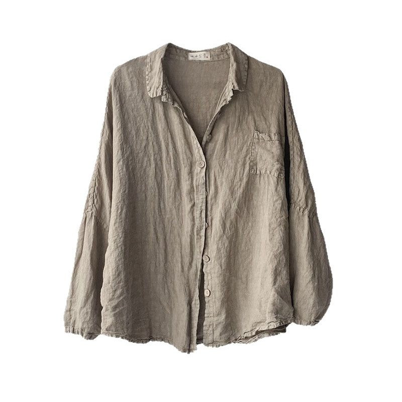 100% Linen Oversize Classic Women Blouse Shirt 250406s