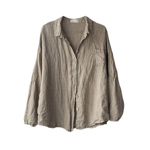 100% Linen Oversize Classic Women Blouse Shirt 250406s