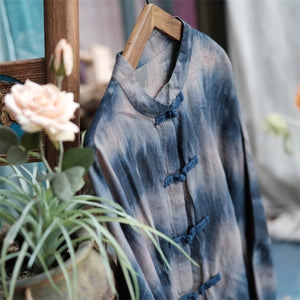 100% Ramie Linen Women Long Blouse with Tie Dye Print and Long Sleeves, Linen women blouse 240701s