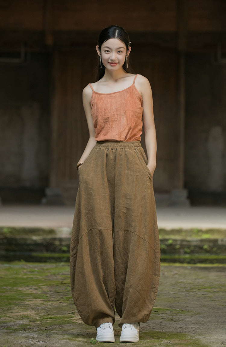 Linen Cotton Culotte Women, Wide Leg Pants Linen, Flare Trouser Women, Linen Homewear 241005w