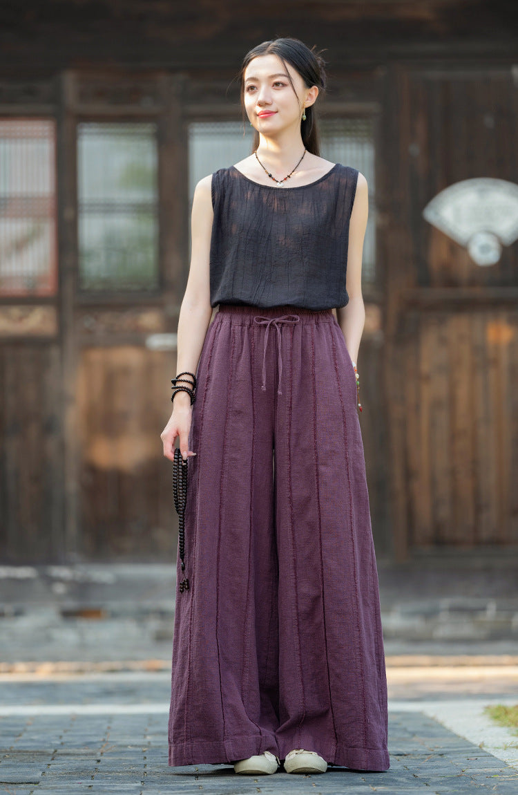 Linen Cotton Women Pants for Tai chi, Wide Leg Pants, linen Culottes women 251025w