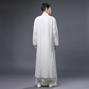 Linen Cotton Retro Chinese Men Hanfu Robe with Traditional Buttons 240714s