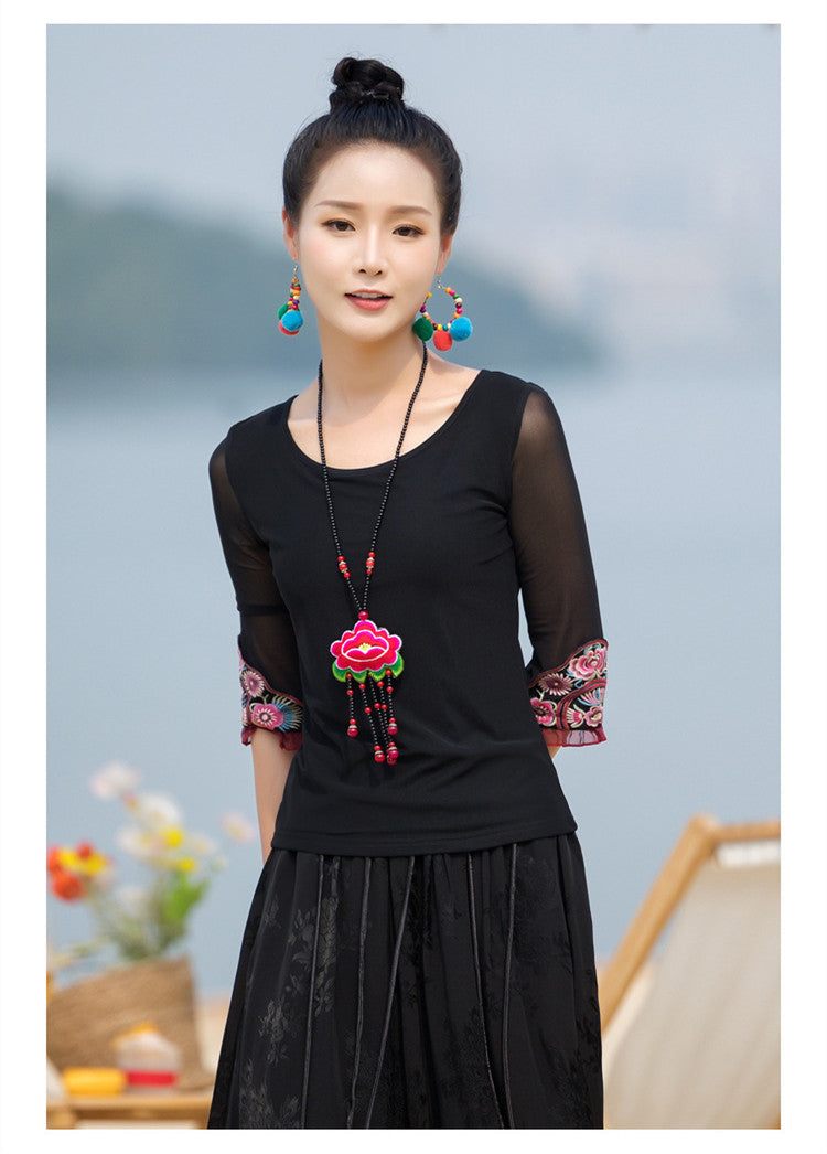 Patchwork Maxi Skirt with Yunnan Embroidery 221727a