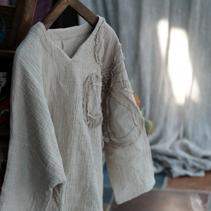 Linen Cotton Women Blouse with Hand Sewing Details, linen Tunic women in Chinese Traditional Style 231944s