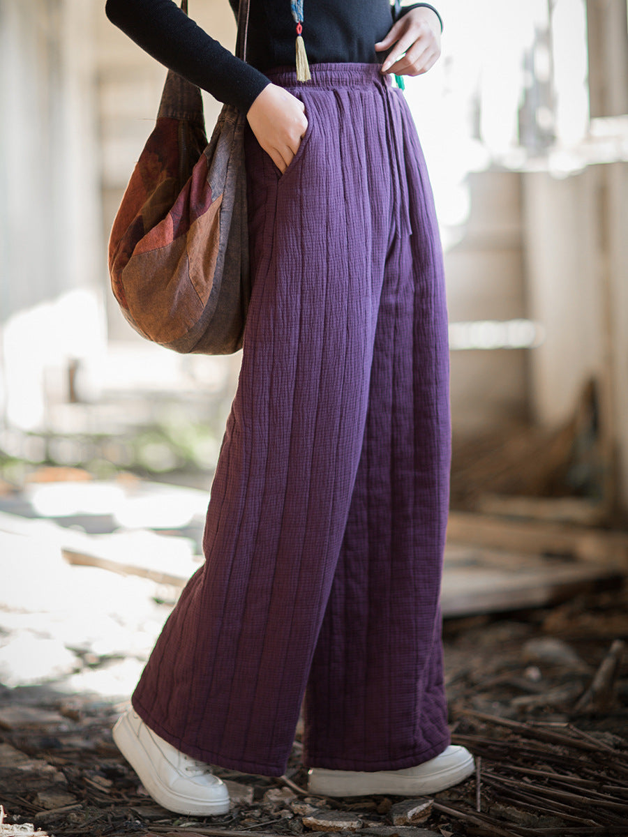 100% Cotton  Quilted Thick Pants with Pockets, women winter padded pants  251104w