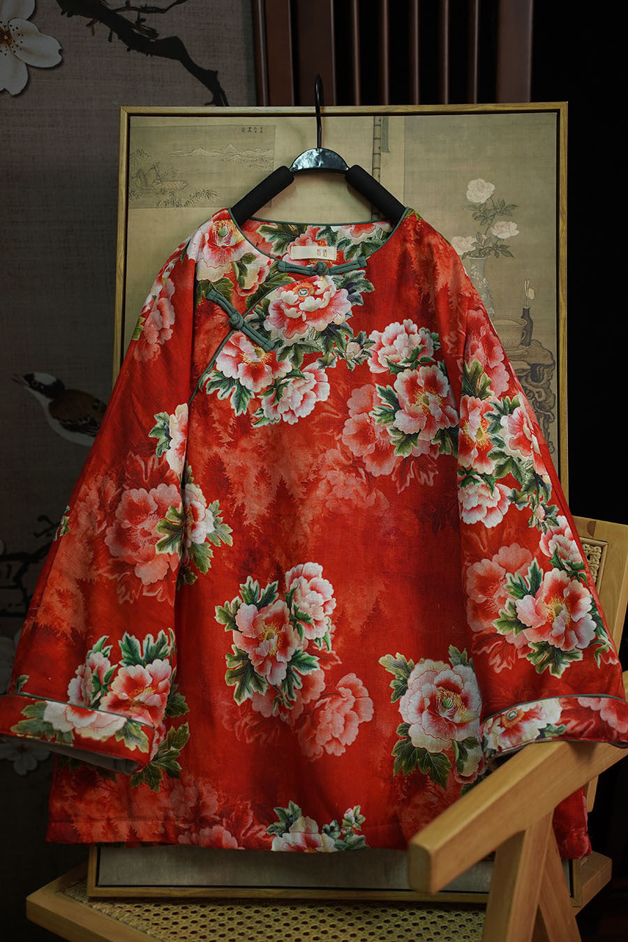 Linen Cotton Winter Women Quilted Jacket in Hanfu Style with Floral Print, Chinese style Hanfu 251024w