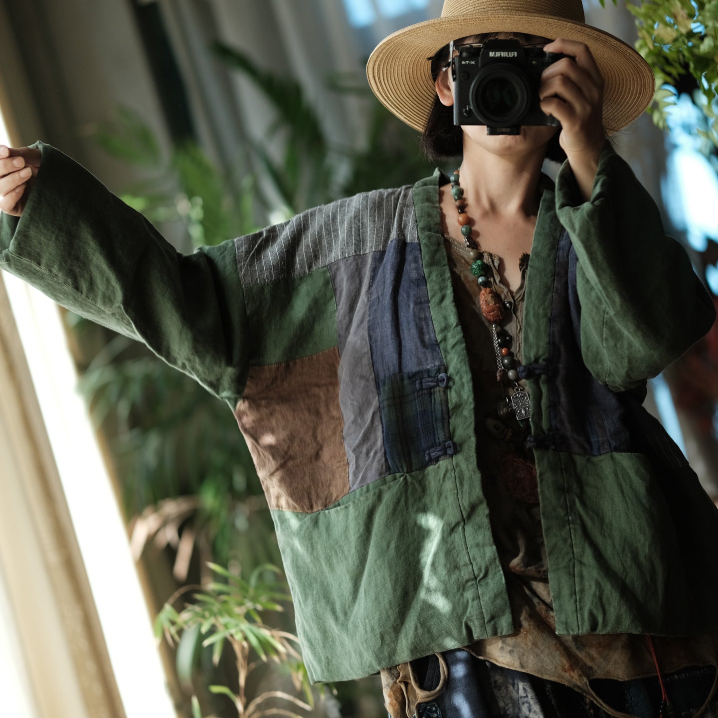 Linen Cotton Women Quilted Chinese Jacket in Patchwork Style with Traditional Buttons 251113w 1788