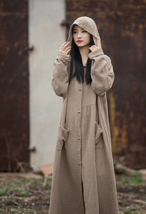 Double Layered Cotton Women Hoodie Jacket with Pockets in Chinese Vintage Style 231400s