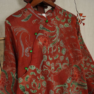 100% Ramie Linen Vintage Chinese Women Shirt with Chinese Traditional Buttons and Vintage Floral Print 242105s